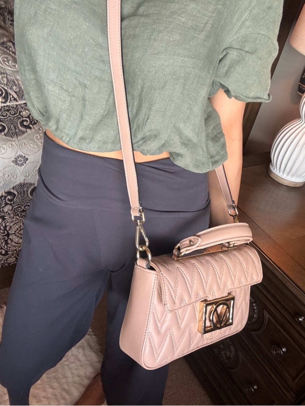 Mario Valentino Quilted Top-Handle Shoulder Bag in Blush Pink - Picture 10 of 11